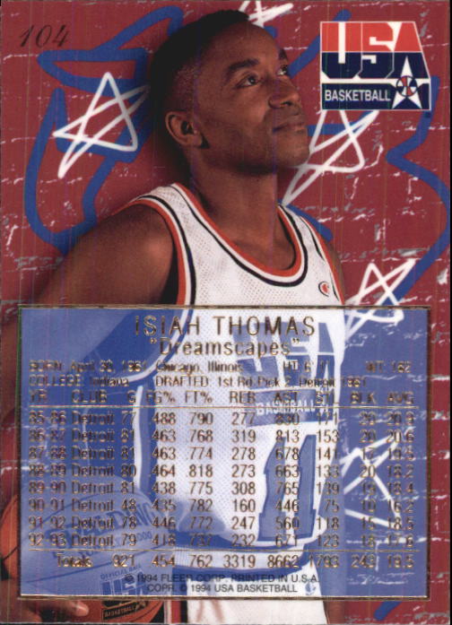 1994 Flair USA #104 Isiah Thomas/Dreamscapes back image
