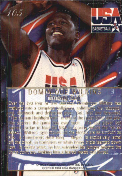 1994 Flair USA #105 Dominique Wilkins/Strong Suit back image