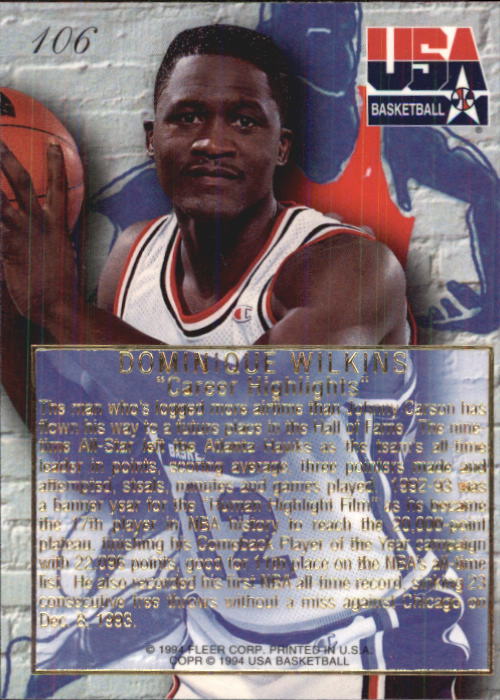 1994 Flair USA #106 Dominique Wilkins/Career Highlights back image