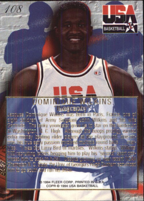 1994 Flair USA #108 Dominique Wilkins/Biography back image