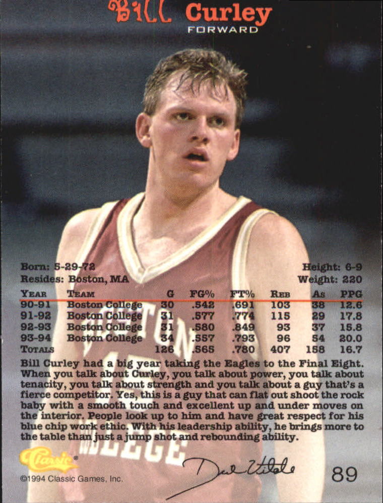 1994 Classic Gold #89 Bill Curley back image