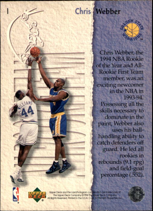 1994-95 Upper Deck #1 Chris Webber ART back image