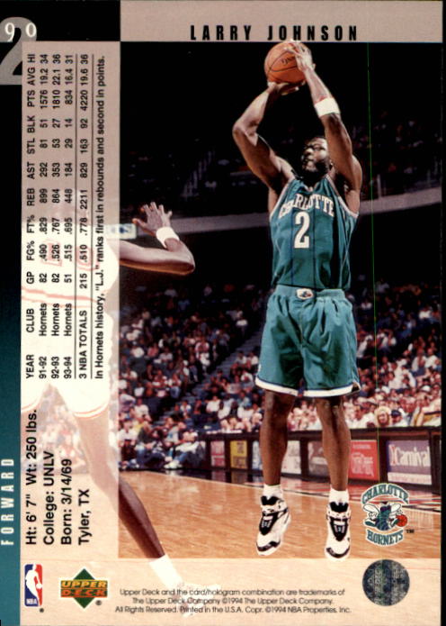 1994-95 Upper Deck #90 Larry Johnson back image