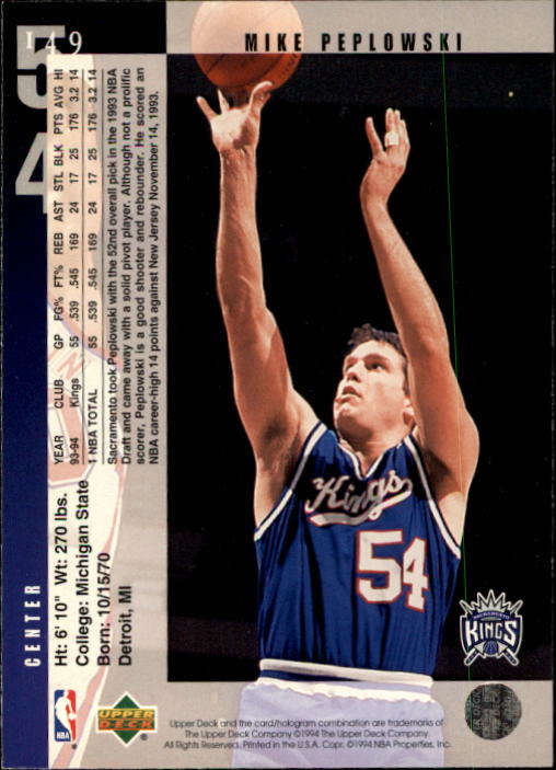 1994-95 Upper Deck #149 Mike Peplowski back image