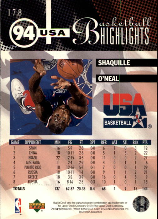 1994 Upper Deck Gold Foil Highlights SHAQUILLE Shaq O'NEAL **OLYMPIC USA  #178**