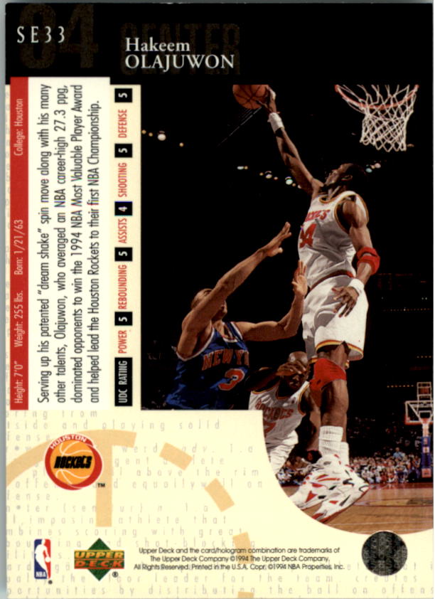 1994-95 Upper Deck Special Edition #33 Hakeem Olajuwon back image