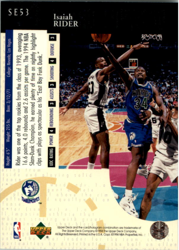1994-95 Upper Deck Special Edition #53 Isaiah Rider back image