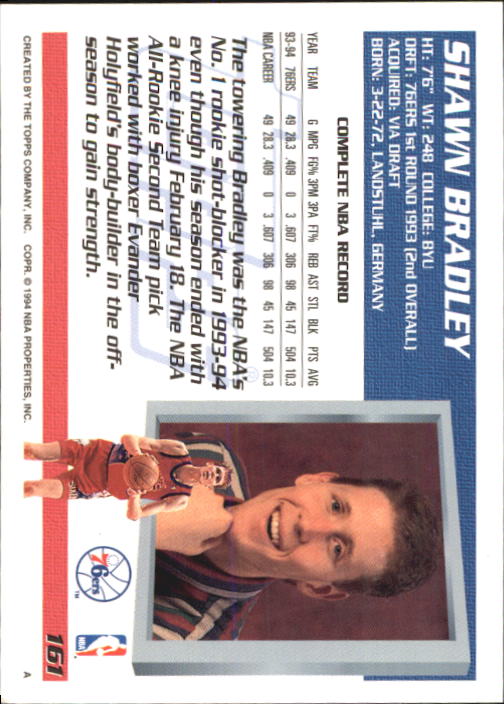 1994-95 Topps #161 Shawn Bradley back image