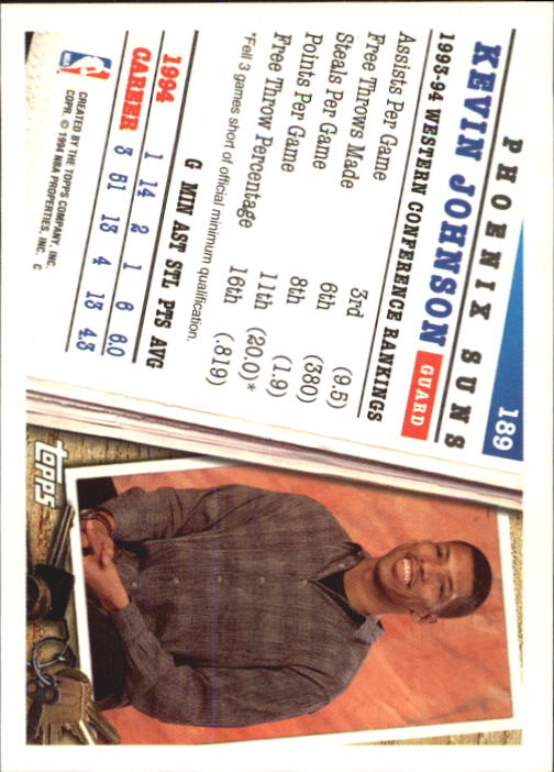 1994-95 Topps #189 Kevin Johnson AS back image