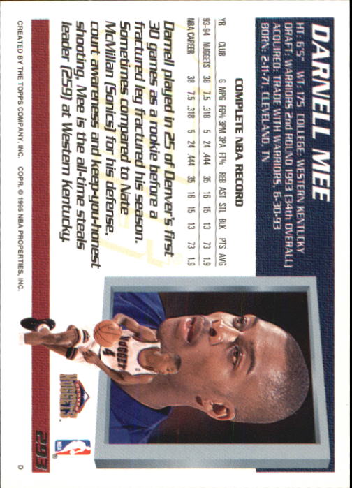 1994-95 Topps #293 Darnell Mee back image