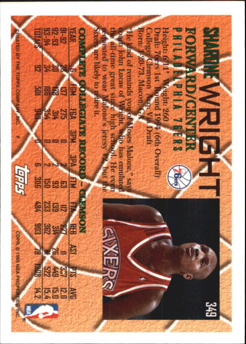 1994-95 Topps #349 Sharone Wright RC back image
