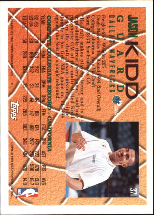 1994-95 Topps #371 Jason Kidd back image