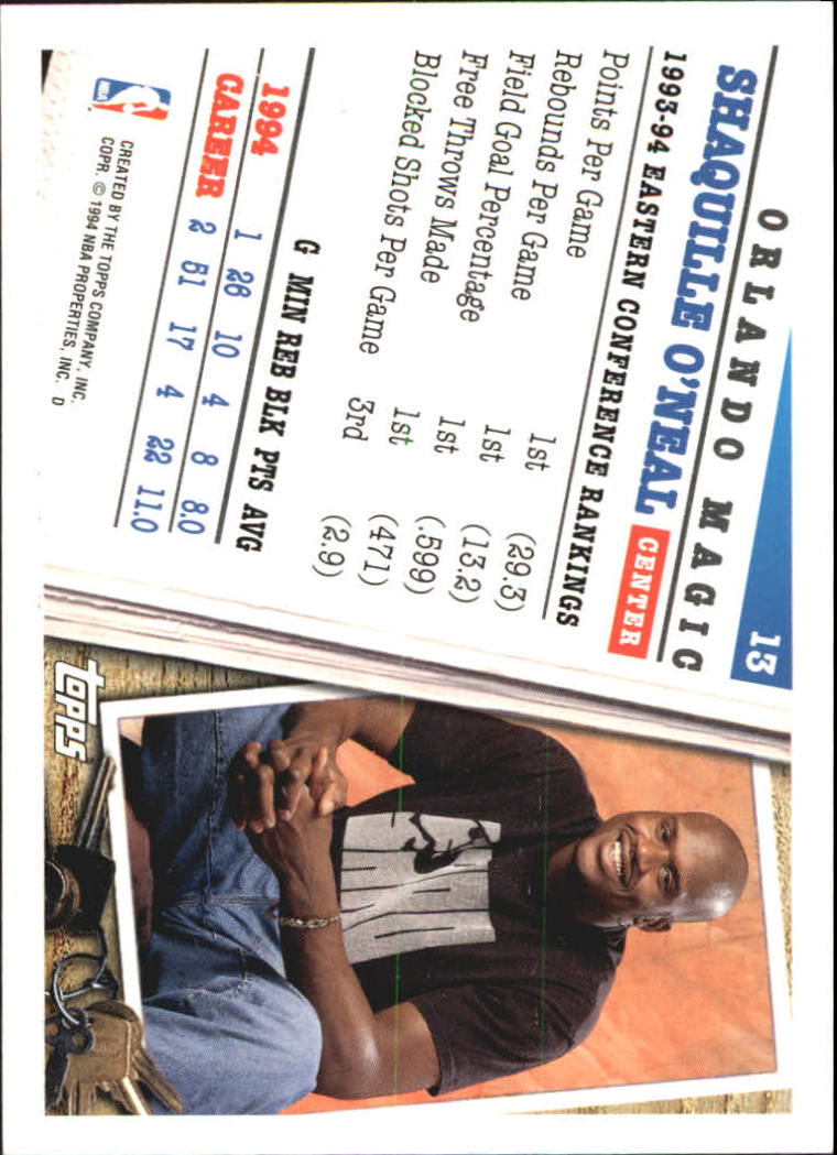 1994-95 Topps Spectralight #13 Shaquille O'Neal AS back image