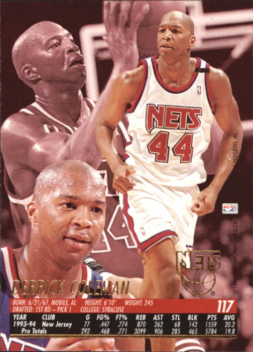 1994-95 Ultra #117 Derrick Coleman back image