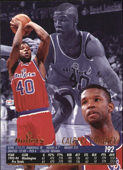 1994-95 Ultra #192 Calbert Cheaney back image