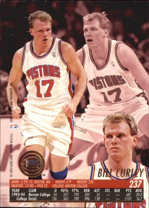 1994-95 Ultra #237 Bill Curley RC back image