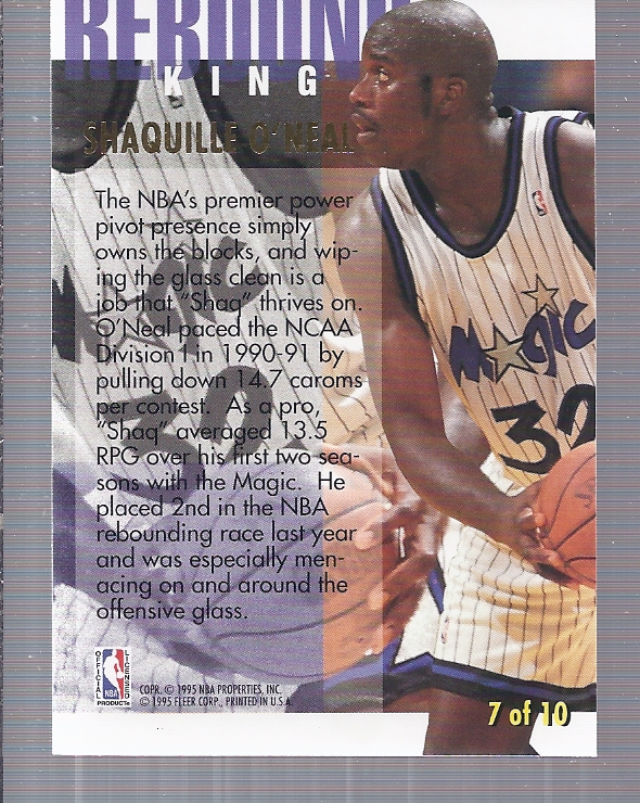 1994-95 Ultra Rebound Kings #7 Shaquille O'Neal back image