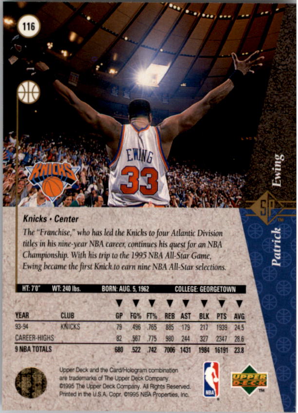 1994-95 SP #116 Patrick Ewing back image