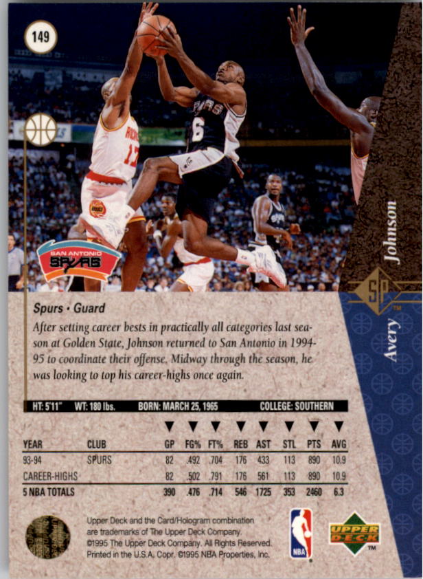 1994-95 SP #149 Avery Johnson back image