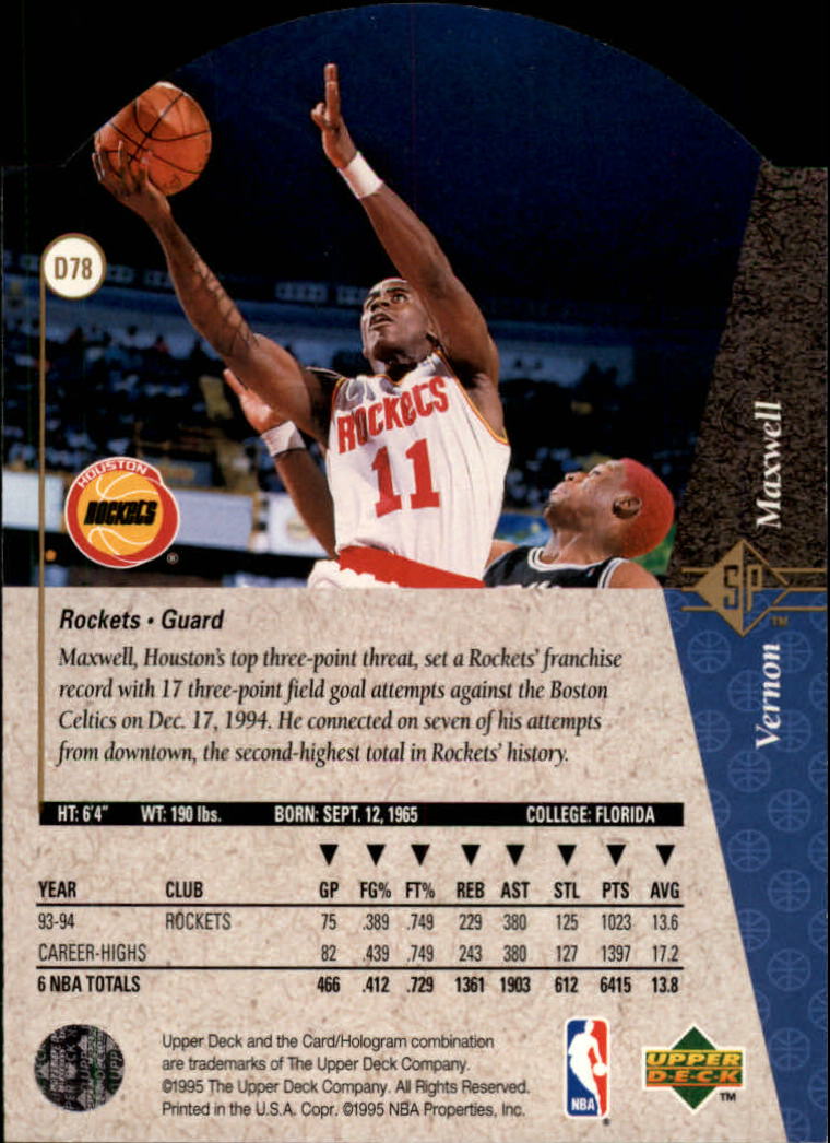 1994-95 SP Die Cuts #D78 Vernon Maxwell back image