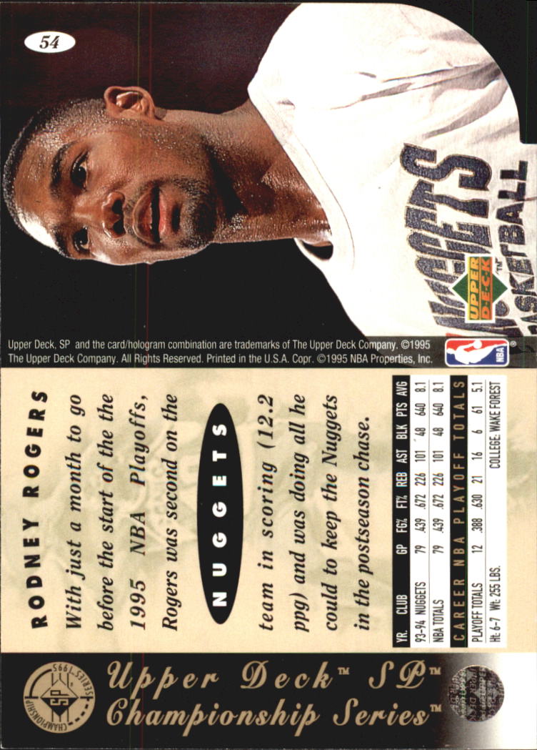 1994-95 SP Championship Die Cuts #54 Rodney Rogers back image