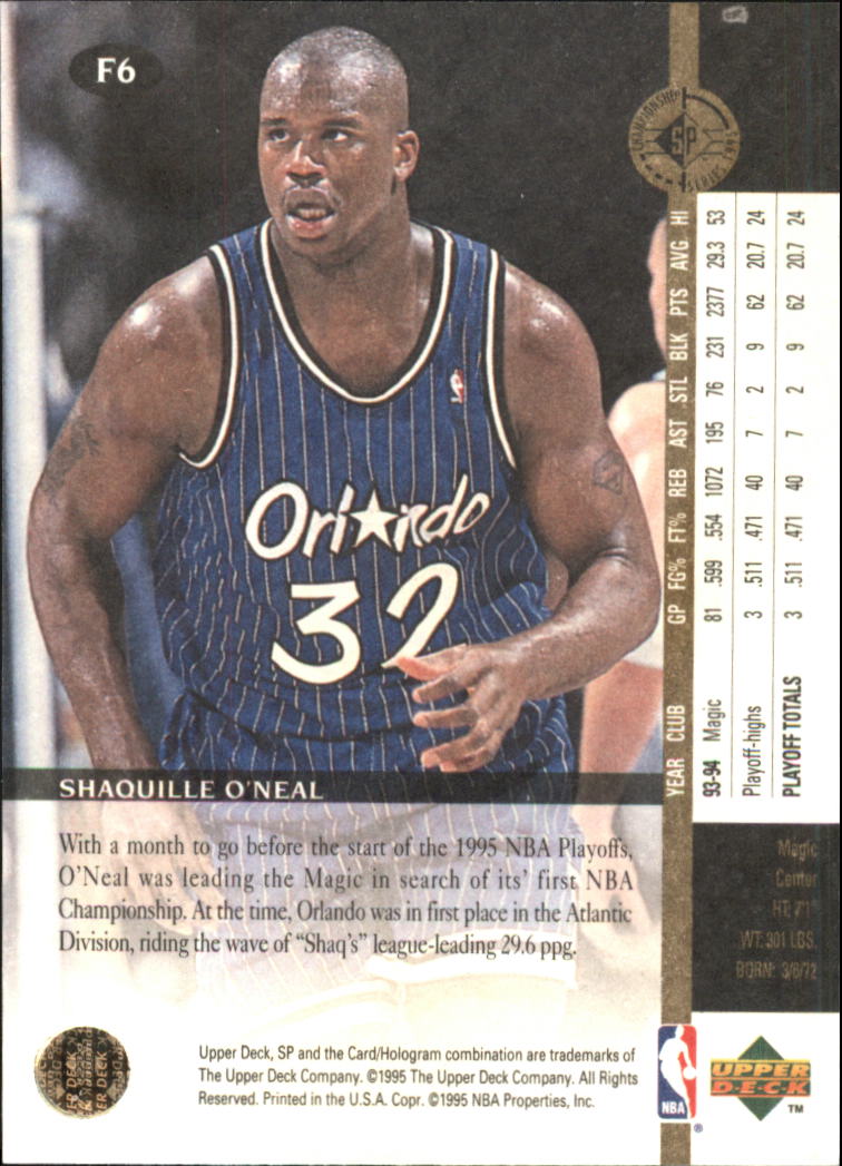 1994-95 SP Championship Future Playoff Heroes #F6 Shaquille O'Neal back image