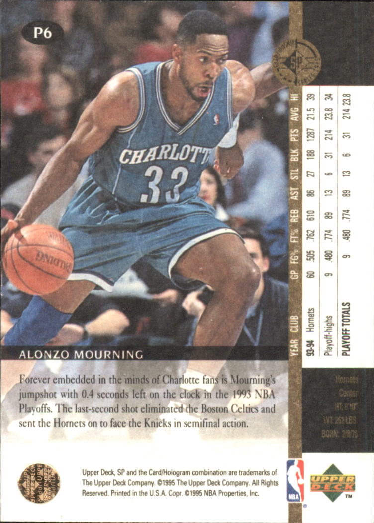 1994-95 SP Championship Playoff Heroes #P6 Alonzo Mourning back image
