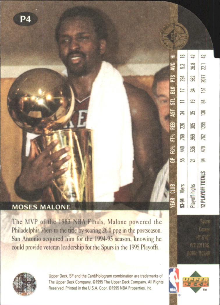 1994-95 SP Championship Playoff Heroes Die Cuts #P4 Moses Malone back image
