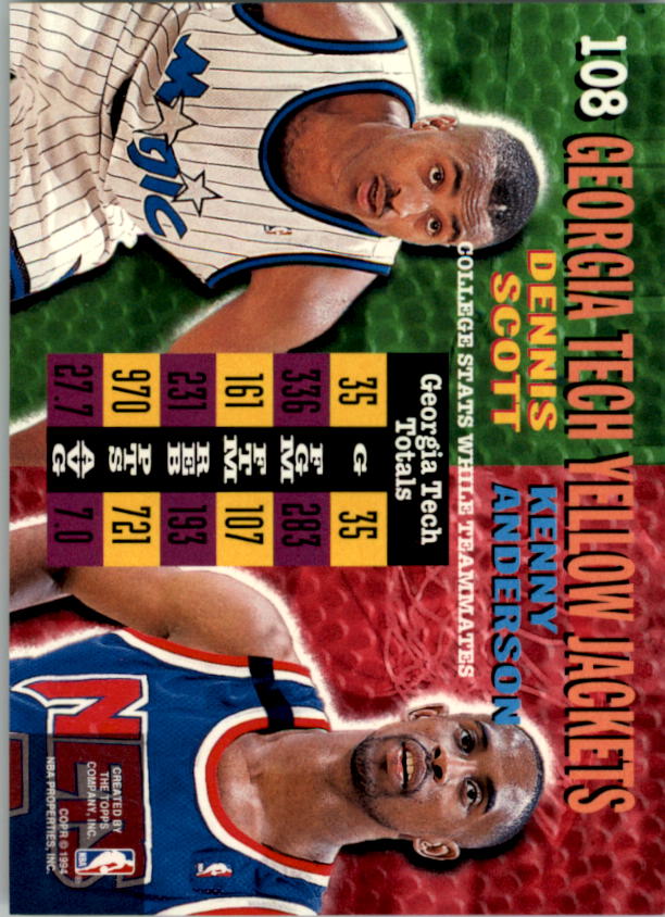 1994-95 Stadium Club #108 Dennis Scott CT/Kenny Anderson CT back image