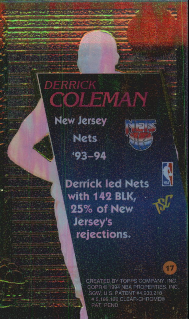 1994-95 Stadium Club Clear Cut #17 Derrick Coleman back image