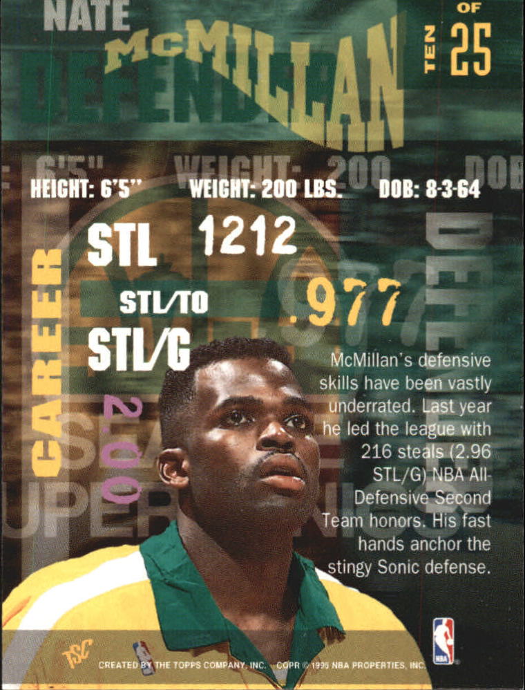 1994-95 Stadium Club Super Skills #10 Nate McMillan back image