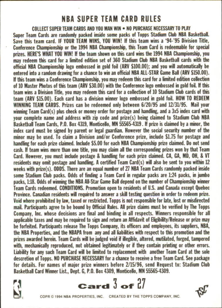 NBA SUPER TEAM CARD RULES