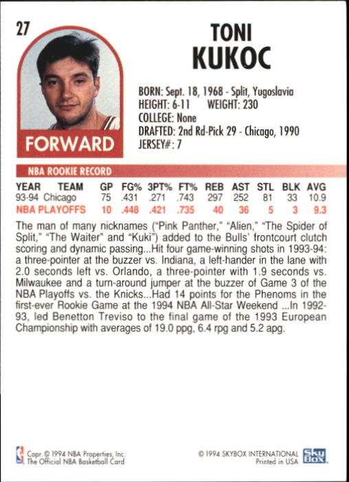 1994-95 Hoops #27 Toni Kukoc back image