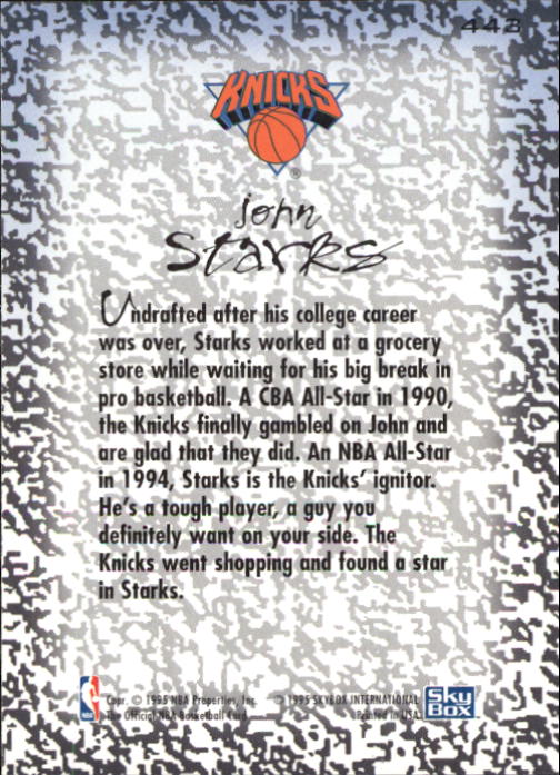 1994-95 Hoops #443 John Starks GM back image