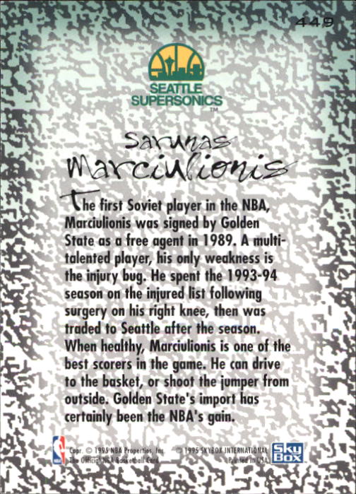 1994-95 Hoops #449 Sarunas Marciulionis GM back image