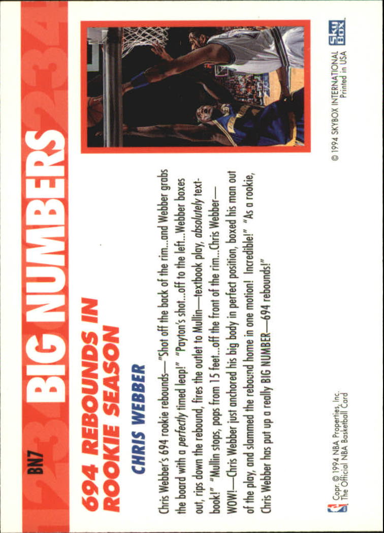 1994-95 Hoops Big Numbers #BN7 Chris Webber back image