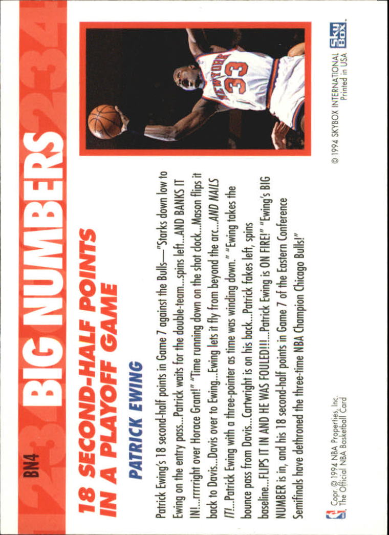 1994-95 Hoops Big Numbers Rainbow #4 Patrick Ewing back image