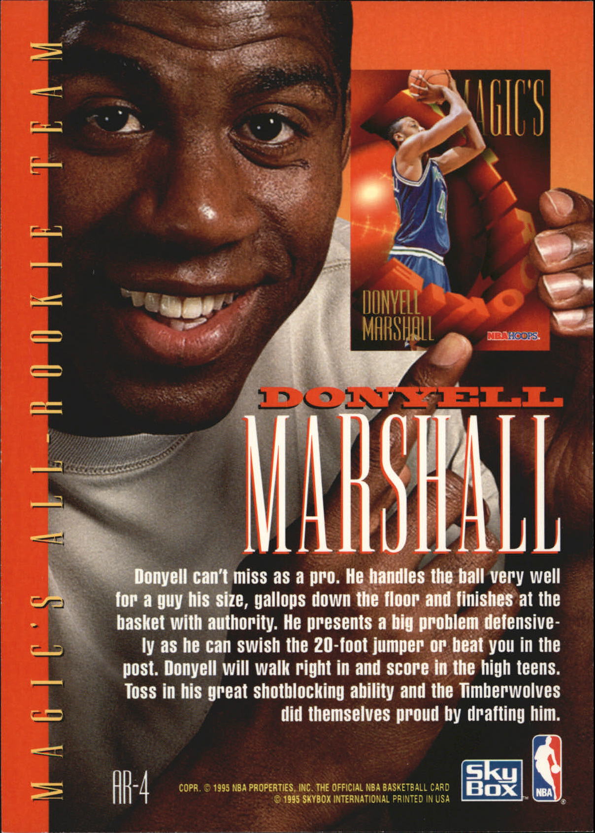 1994-95 Hoops Magic's All-Rookies Jumbos #AR4 Donyell Marshall back image