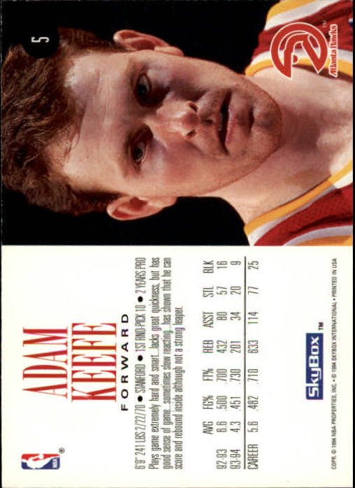 1994-95 SkyBox Premium #5 Adam Keefe back image