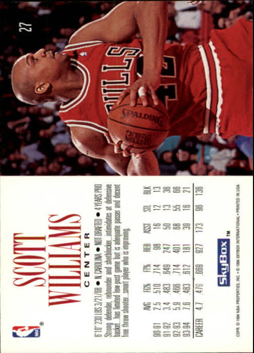 1994-95 SkyBox Premium #27 Scott Williams back image