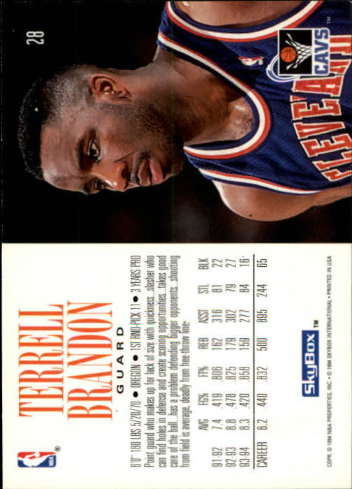 1994-95 SkyBox Premium #28 Terrell Brandon back image