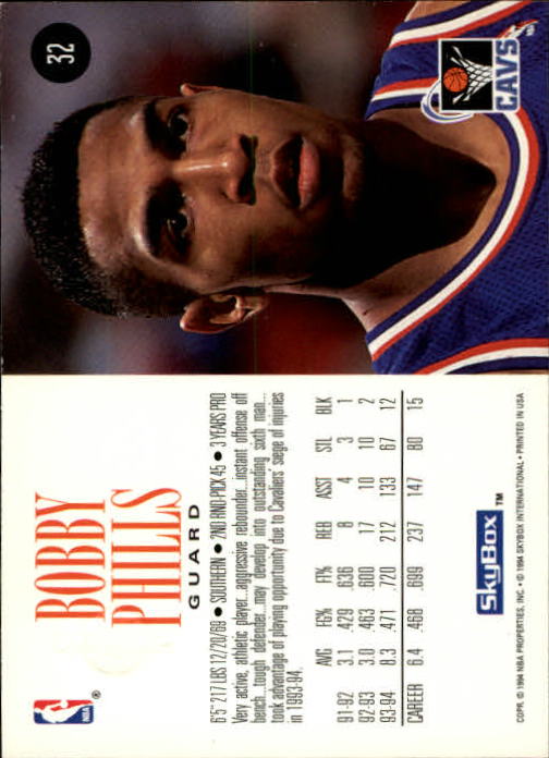 1994-95 SkyBox Premium #32 Bobby Phills back image