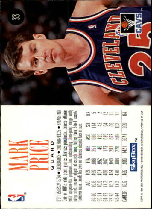 1994-95 SkyBox Premium #33 Mark Price back image