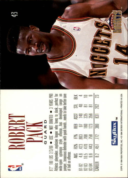 1994-95 SkyBox Premium #43 Robert Pack back image