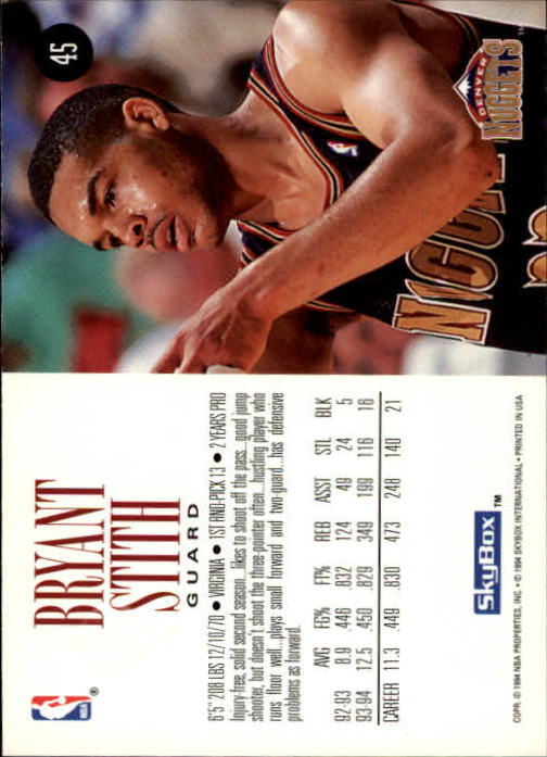 1994-95 SkyBox Premium #45 Bryant Stith back image