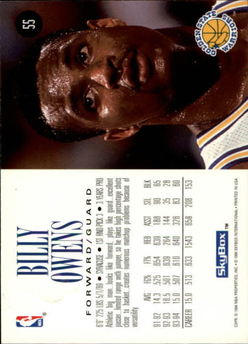 1994-95 SkyBox Premium #55 Billy Owens back image