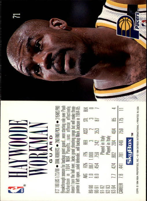 1994-95 SkyBox Premium #71 Haywoode Workman back image