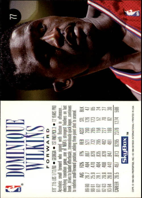 1994-95 SkyBox Premium #77 Dominique Wilkins back image
