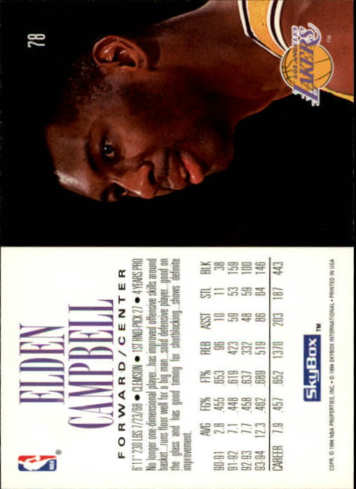 1994-95 SkyBox Premium #78 Elden Campbell back image