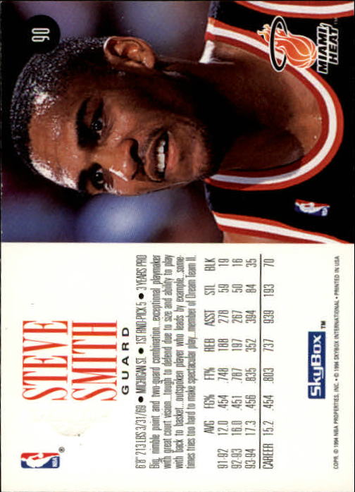 1994-95 SkyBox Premium #90 Steve Smith back image